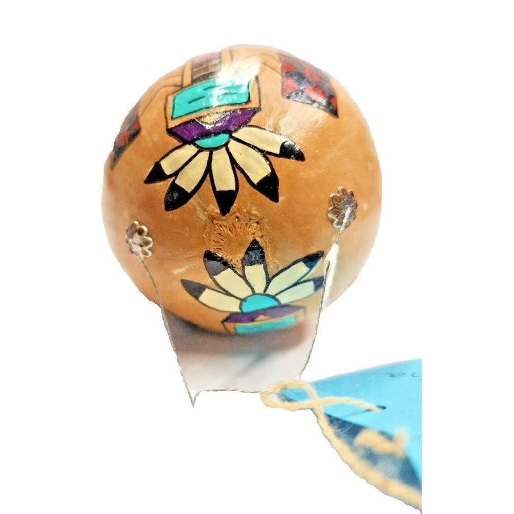 Vintage Carrol‎ Beserra Hopi Hand Painted Kokopelli Gourd Egg Ornament